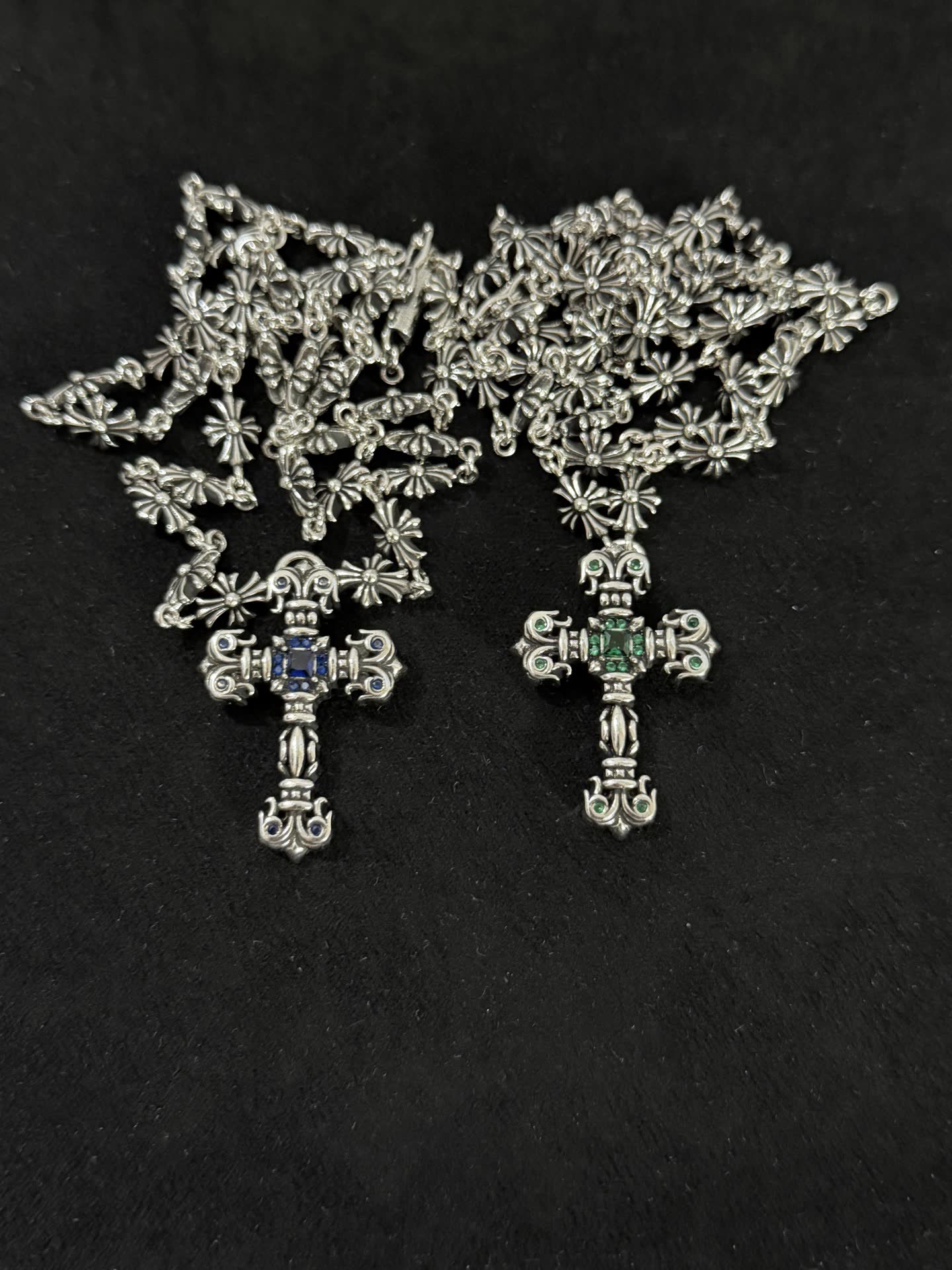 Chrome Hearts Silver Cross Pendant with Gemstones